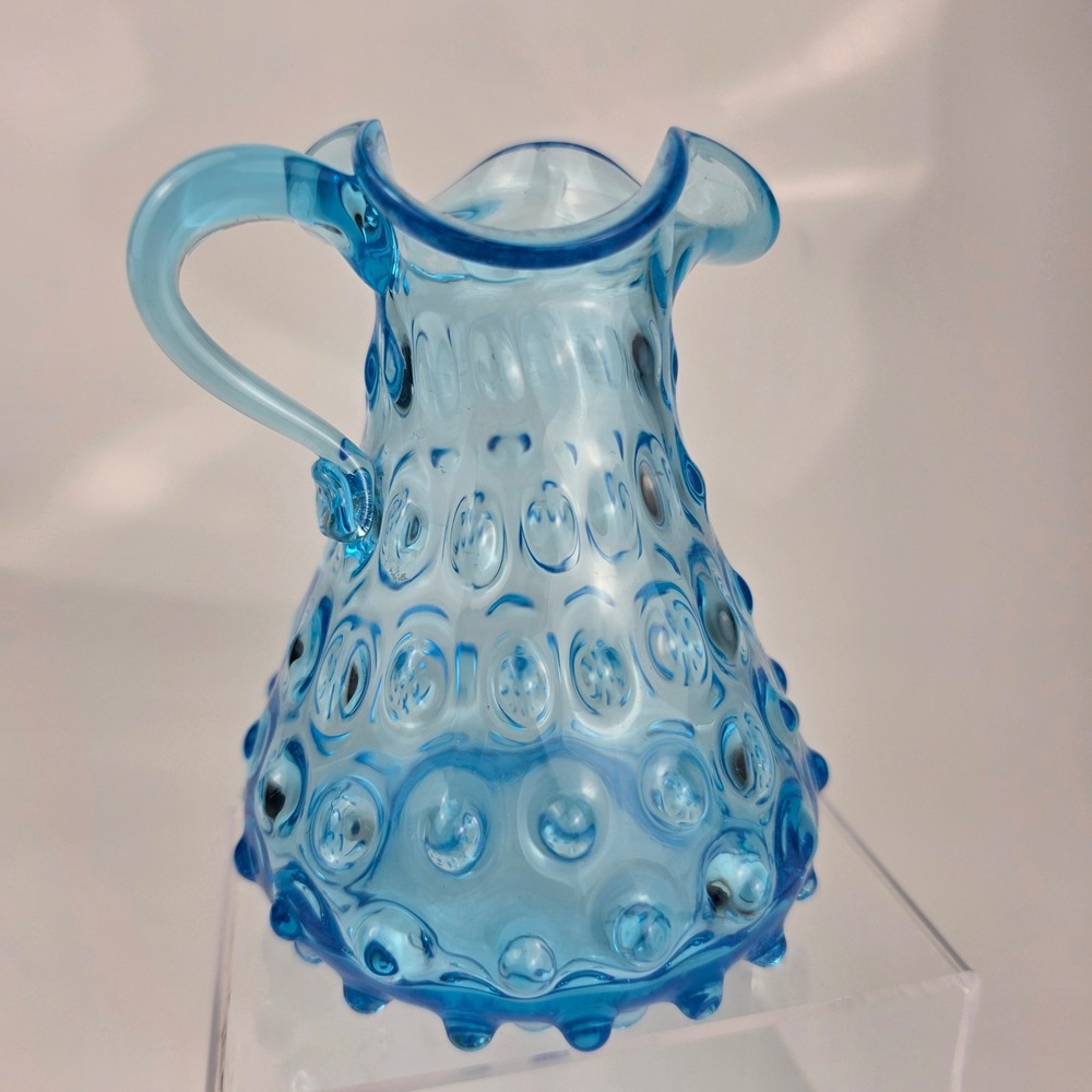 Empoli 1950's Clear Aqua Blue Hobnail Pitcher Italy Art Glass